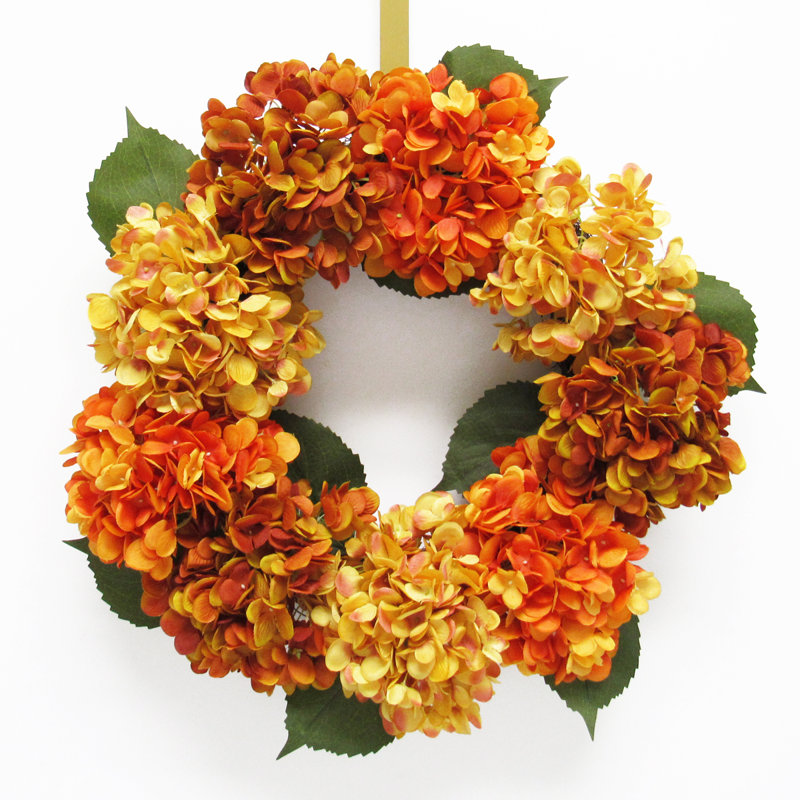 Couronne de fleurs en hortensia 20 po, Automne/orange