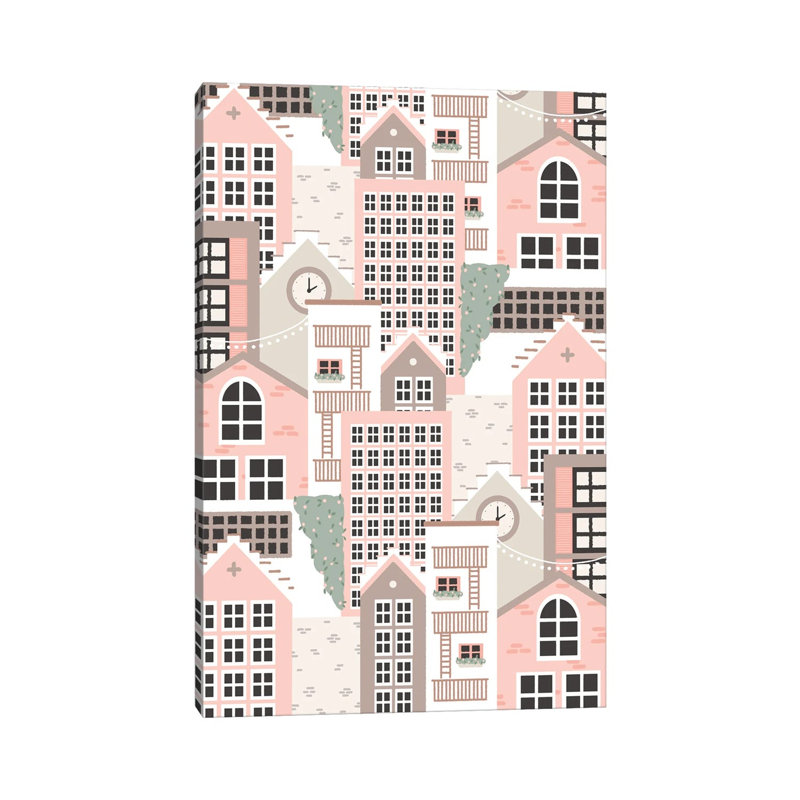 Pastel Town - Wrapped Canvas Painting, 20.32 cm H x 30.48 cm W