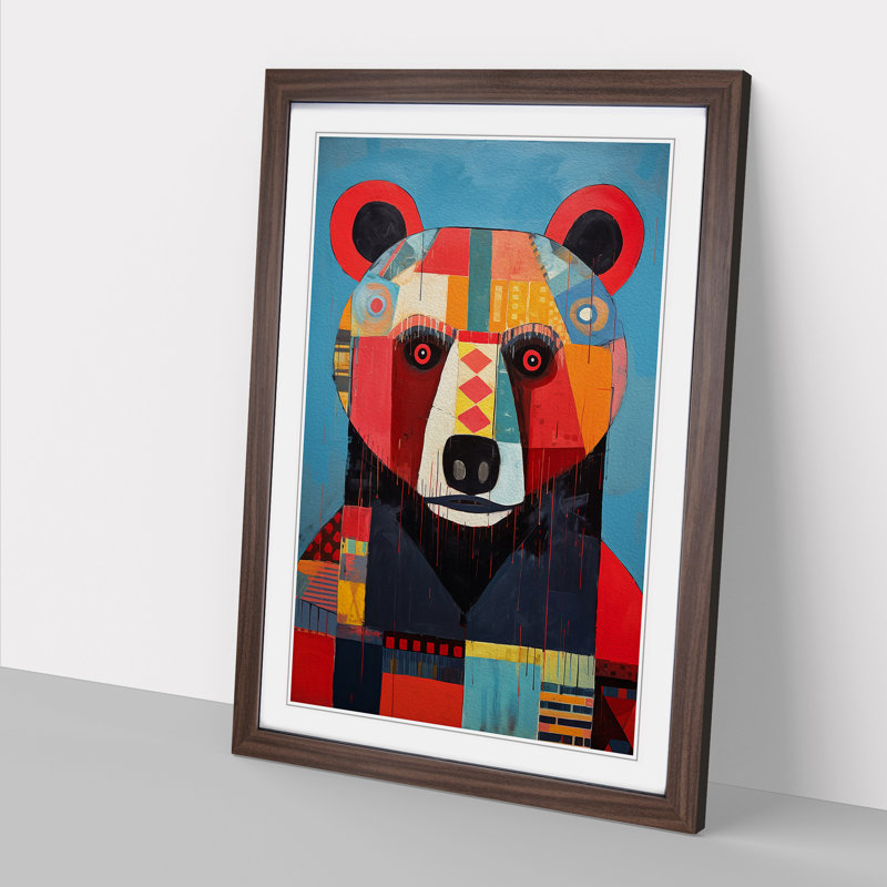 Bear Constructivism Art - Framed Print, 34cm H x 25cm W, Walnut Framed