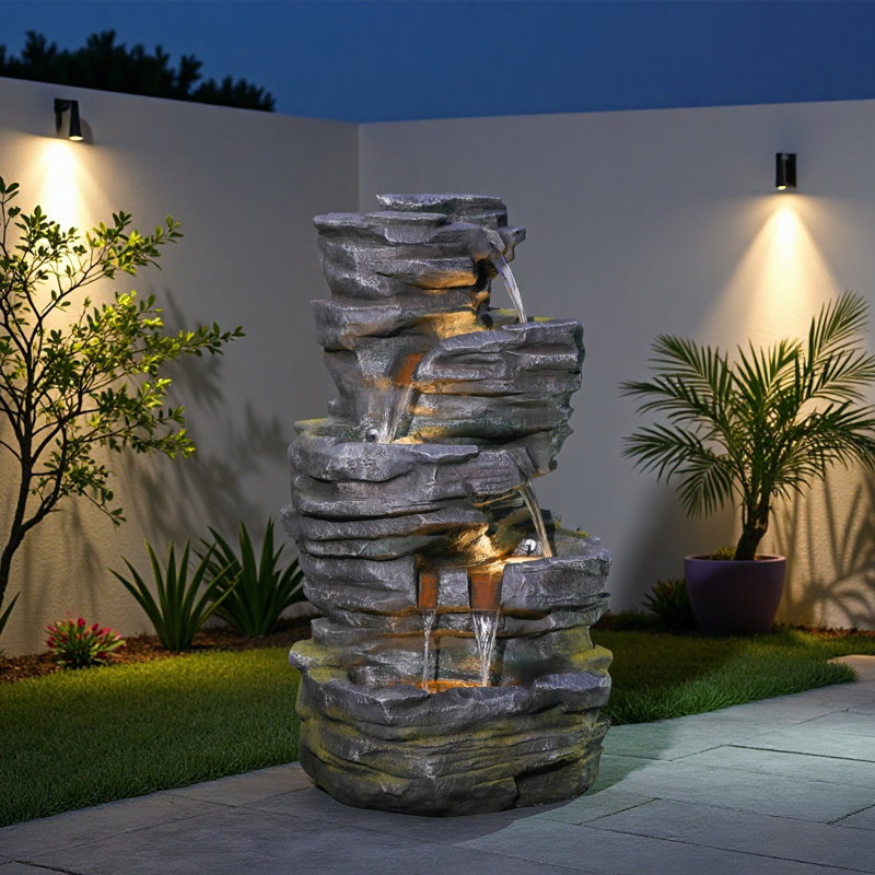 Hand Crafted Weather Resistant Floor Fountain with Light