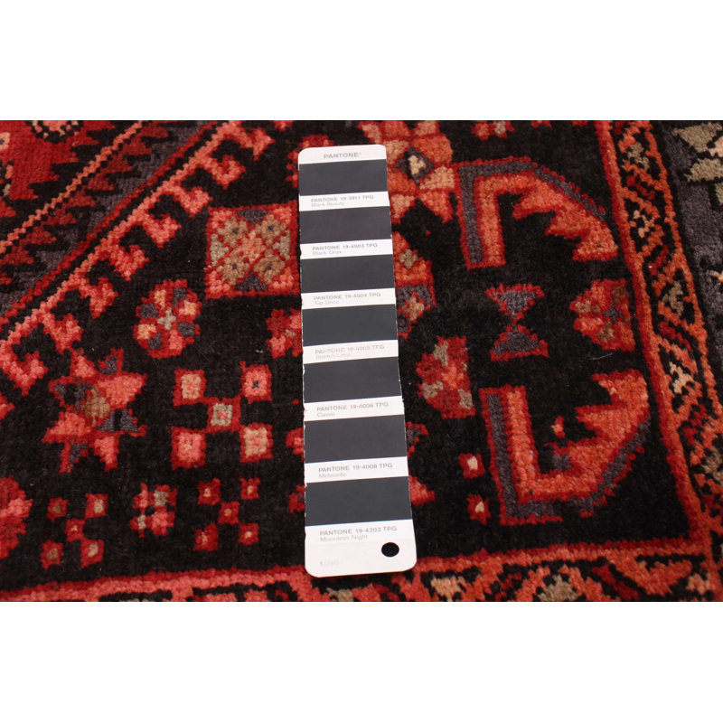 Tapis de couloir unique en laine noué à la main de style années 2000 de 3 pi 3 po x 9 pi 5 po en rouge / beige / bleu marine Angelicamaria