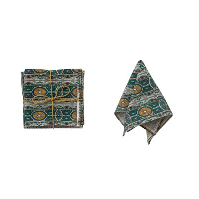 Artisan Cotton Linen Patterned Cocktail Napkin Set