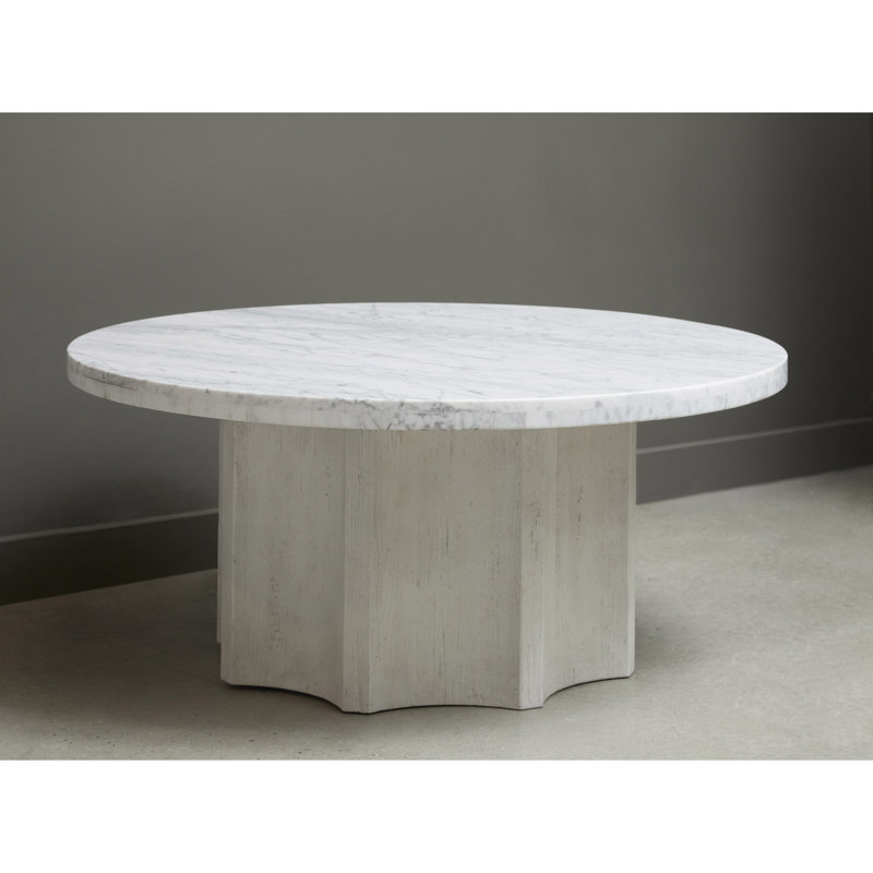 Gray and White Round Marble Top Coffee Table with Storage