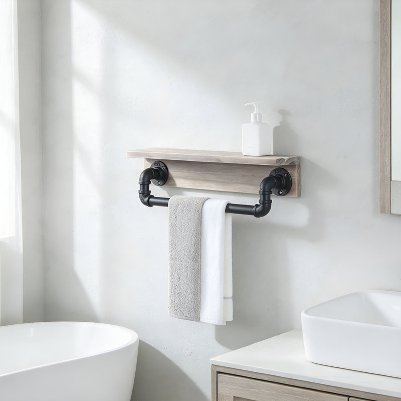 Solid Wood Wall Mounted Towel Rack, 5.9" H x 19.7" L x 3.9" D, RetroGrey