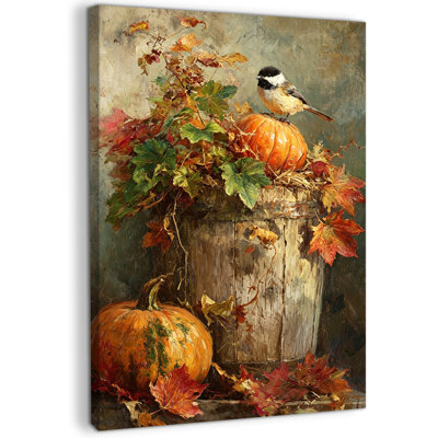 Art mural d'automne, toile d'art citrouille, peinture d'art d'automne pour décor de maison de campagne, décoration murale d'automne chaleureux, toile tendue tendue pour salon, chambre à coucher, entrée et fête de l'Action de grâce, 20 po x 30 po