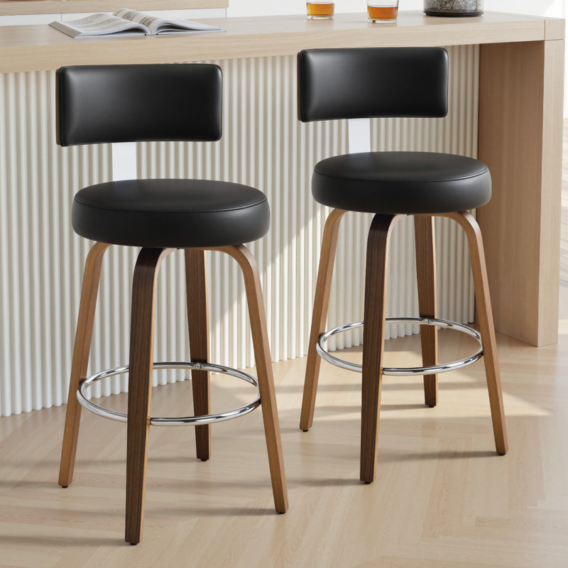 Tabouret de bar et de comptoir Sonja, Siège noir / cadre brun, Tabouret de comptoir (siège d'une hauteur de 26 p