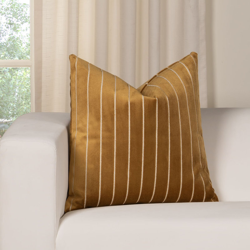 Maxton Striped Rayon/Viscose Reversible Throw Pillow, Yellow, Polyester, Square 22"