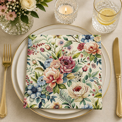 Set Of 20 Luncheon Size Rustic Bloom Napkins