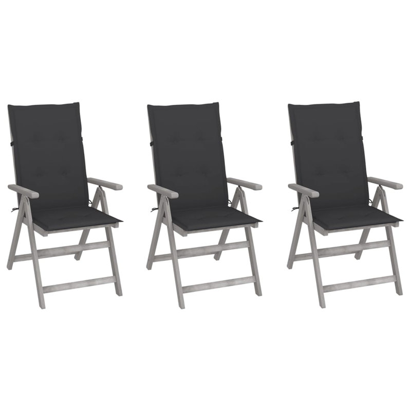 Chaise de patio avec coussin en teck, Anthracite, 3, Gris