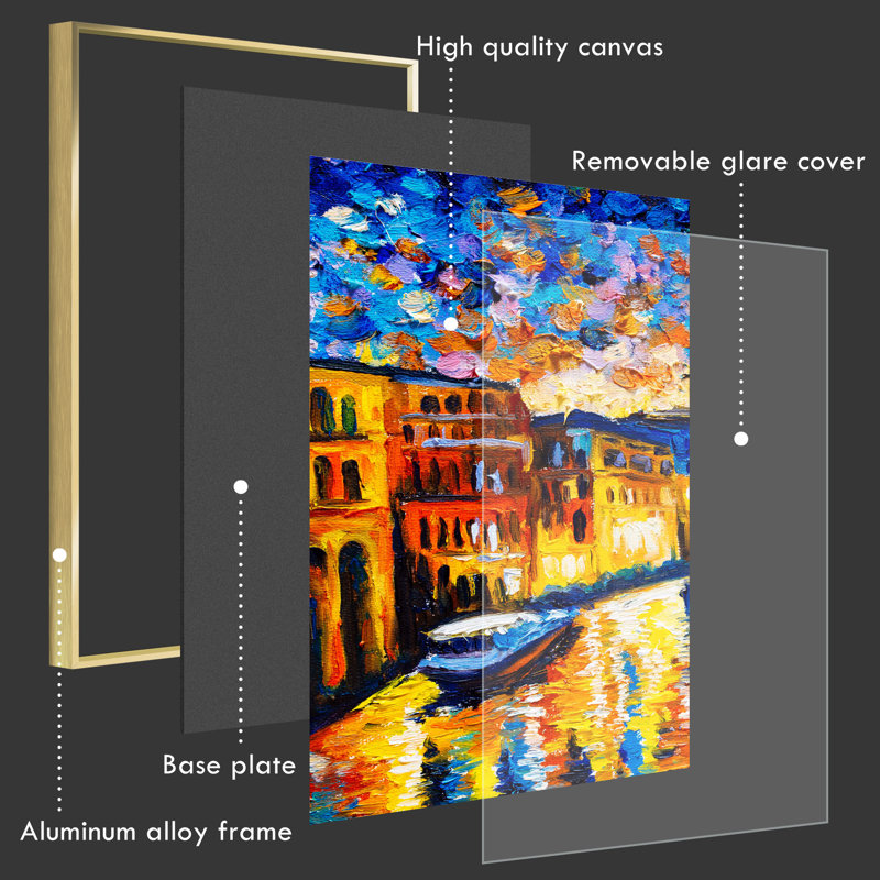"Landscape Artwork", ensemble de 3 reproductions de photos sur toiles, H 16,5 po x l 36,5 po x P 1,3 po, Or