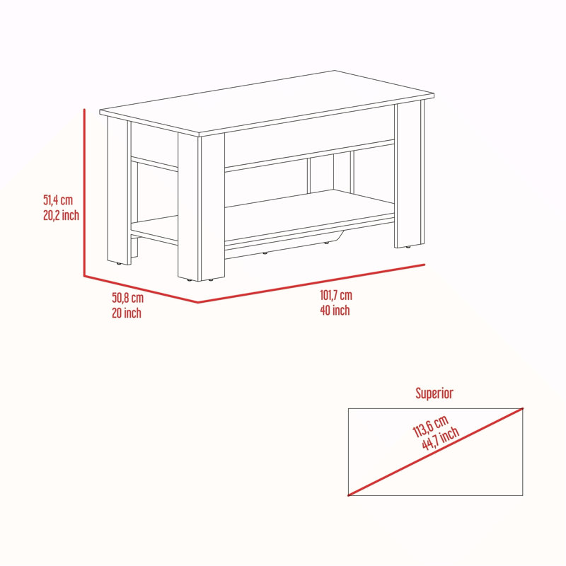 Austin Storage Table, One Extendable Table Shelf, Four Legs, Lower Shelf