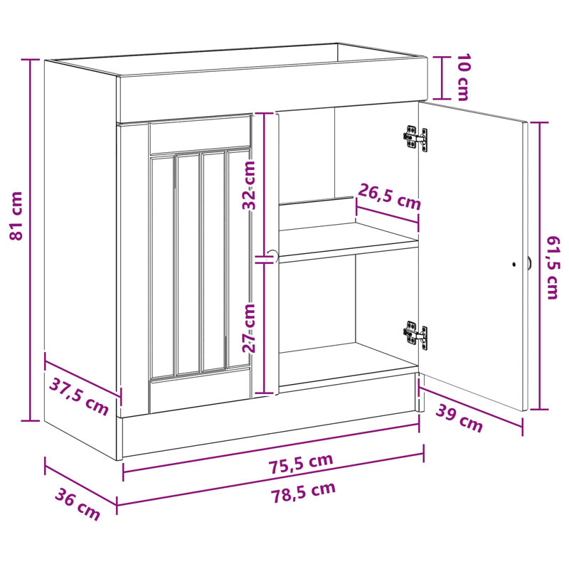 78.5cm Bathroom Vanity Base Only, Concrete Grey