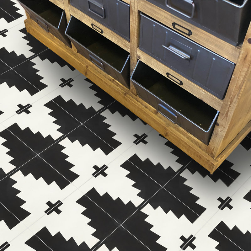 Midar 8" x 8" Wall & Floor Tile, Black/White