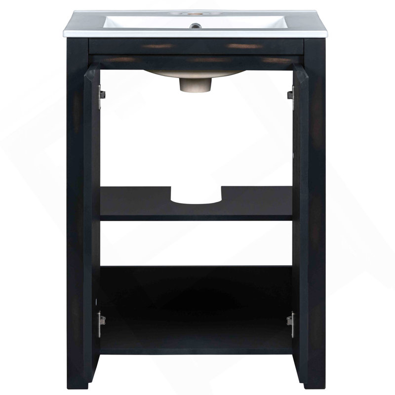 Ensemble de meuble-lavabo 48 po avec lavabos doubles (séparés), lavabos doubles en céramique, tablette de rangement et portes à fermeture en douceur 48 po