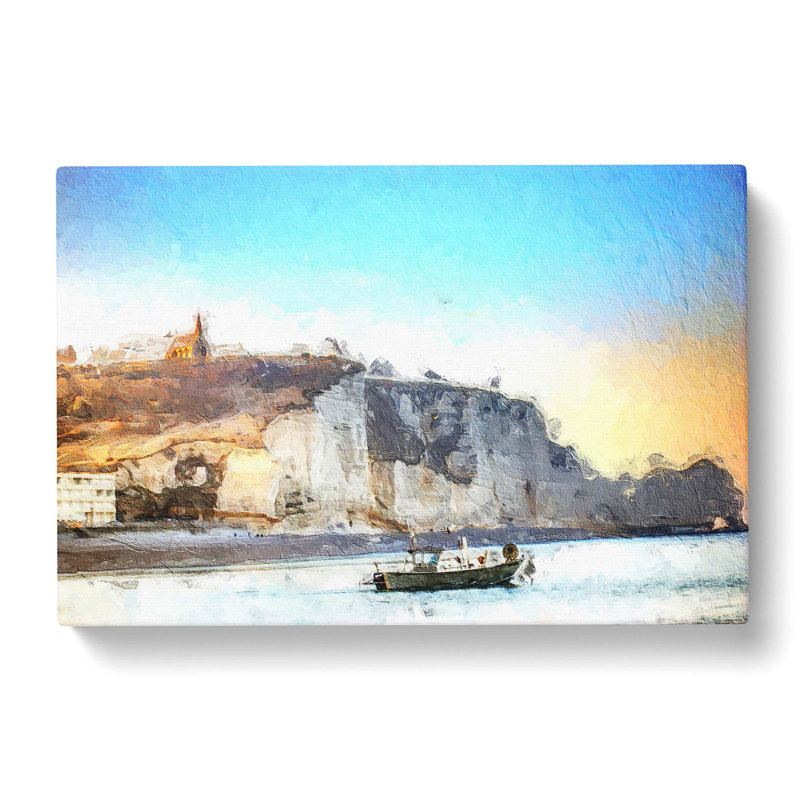 Boat Passing Beachy Head Cliffs Eastbourne - Wrapped Canvas Painting Print, 40cm H x 60cm W x 3cm D