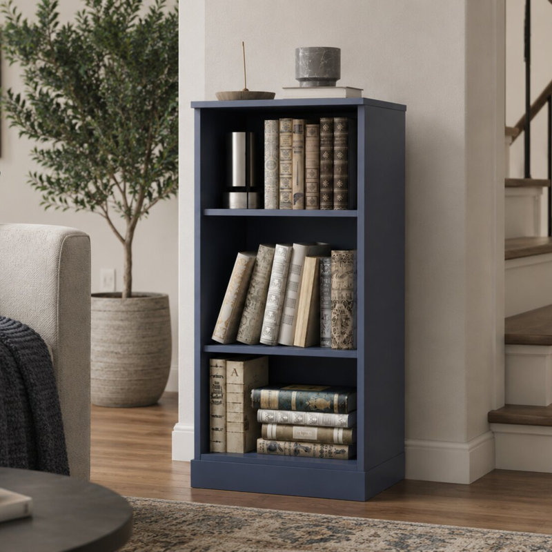 Bibliothèque 100% bois massif Palace Imports, tablettes réglables, l 16,5 po x L 35,75 po, Bleu antique