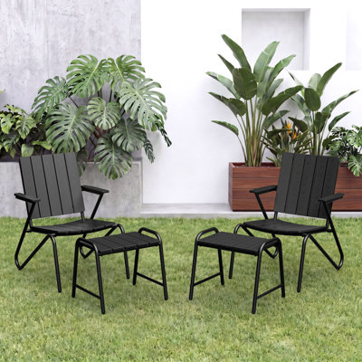 Ensemble de 2 chaises d'extérieur avec repose-pieds à lattes en métal avec structure en métal