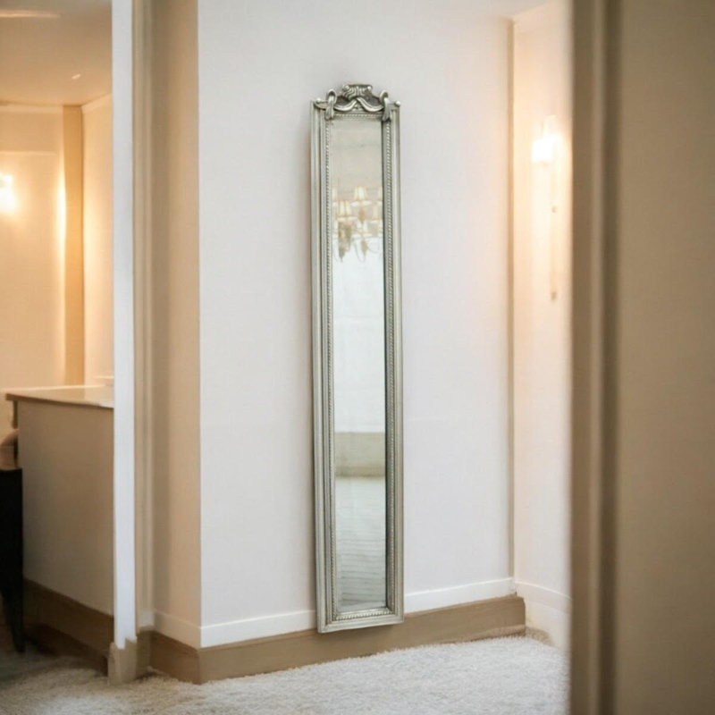 Enigma Skinny Full Length Mirror – Sleek Slim Wall Mirror, Modern Elegant Accent for Bedrooms & Hallways, Antique Silver