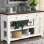 Console en bois de pin massif 48 po, table d'appoint moderne avec 3 tiroirs de rangement et 2 tablettes. Facile à assembler (blanc antique + plateau brun) (ancien SKU: W120246668)-459275153-459275155