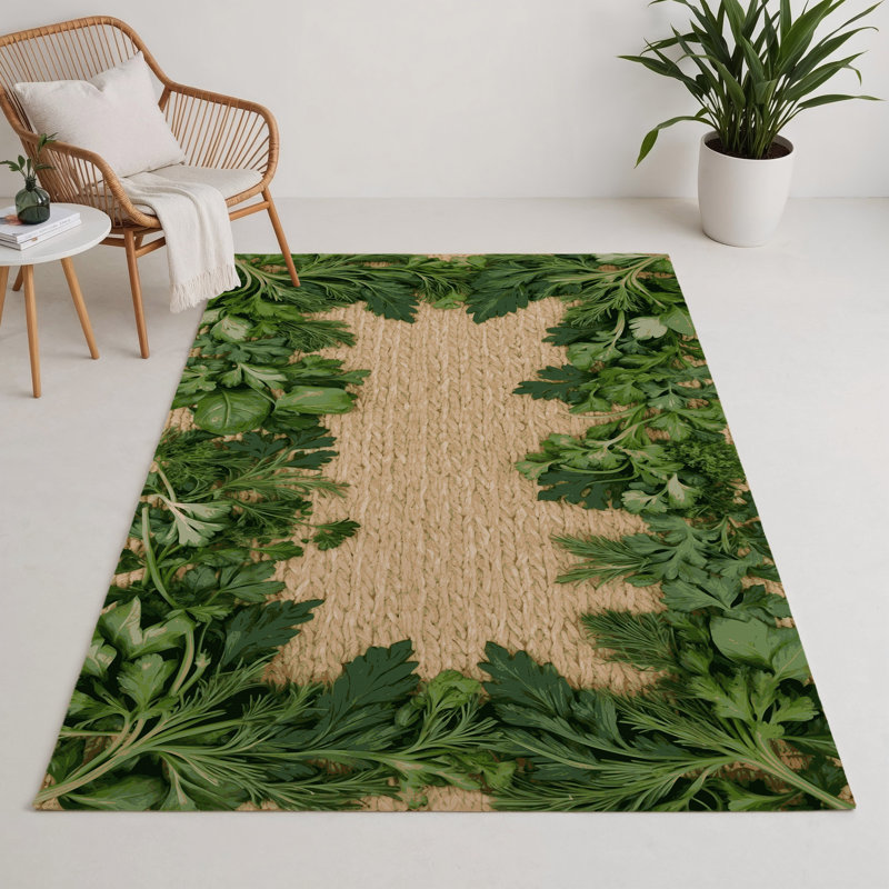 Botanical Green Indoor and Outdoor Area Rug, Rectangle 5' x 7'