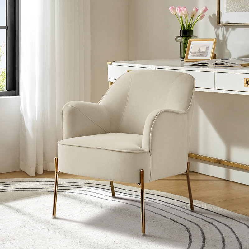 Cleo 26" Wide Contemporary Chair with Recessed Arms, Tan Velvet