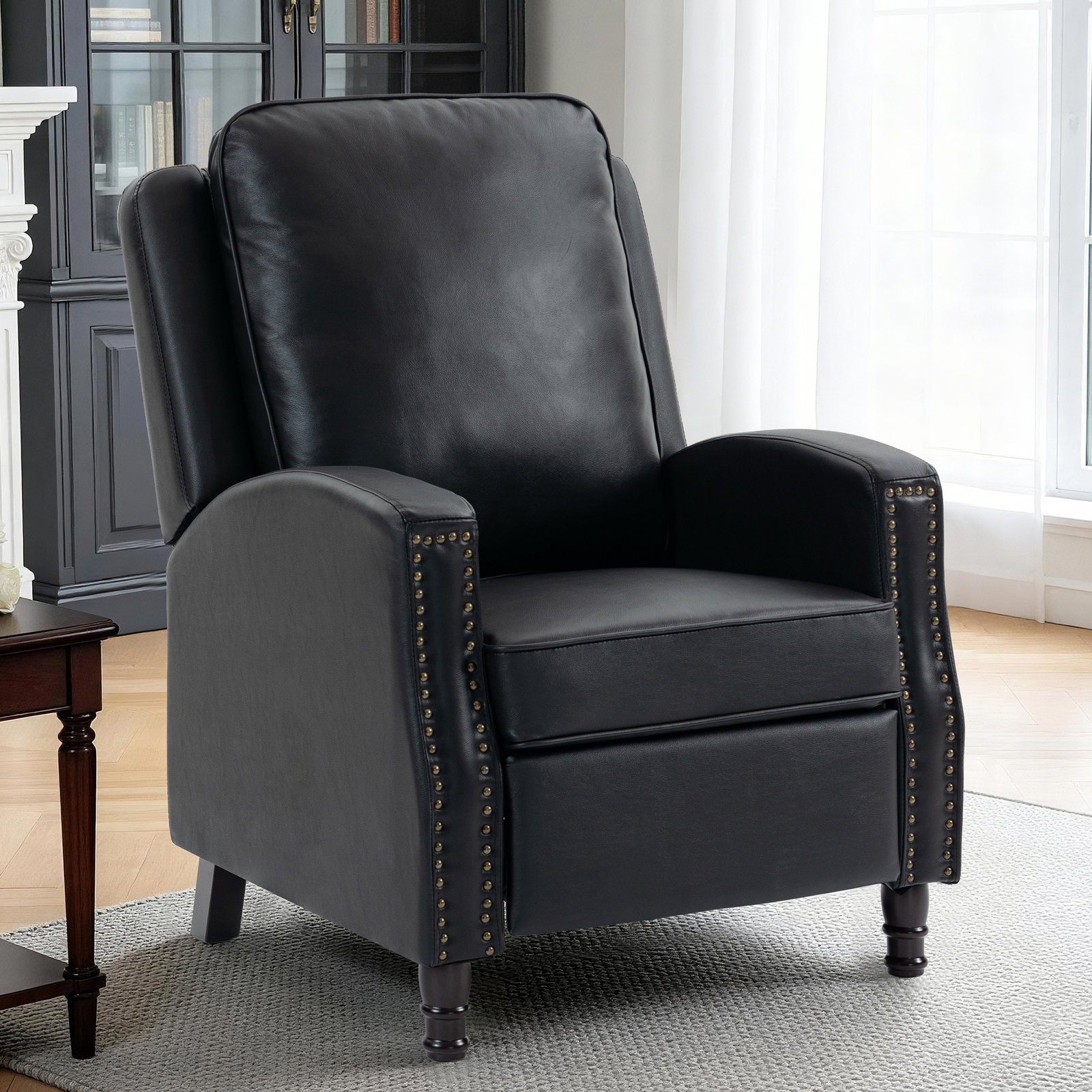 29" Genuine Leather Manual Recliner, Black