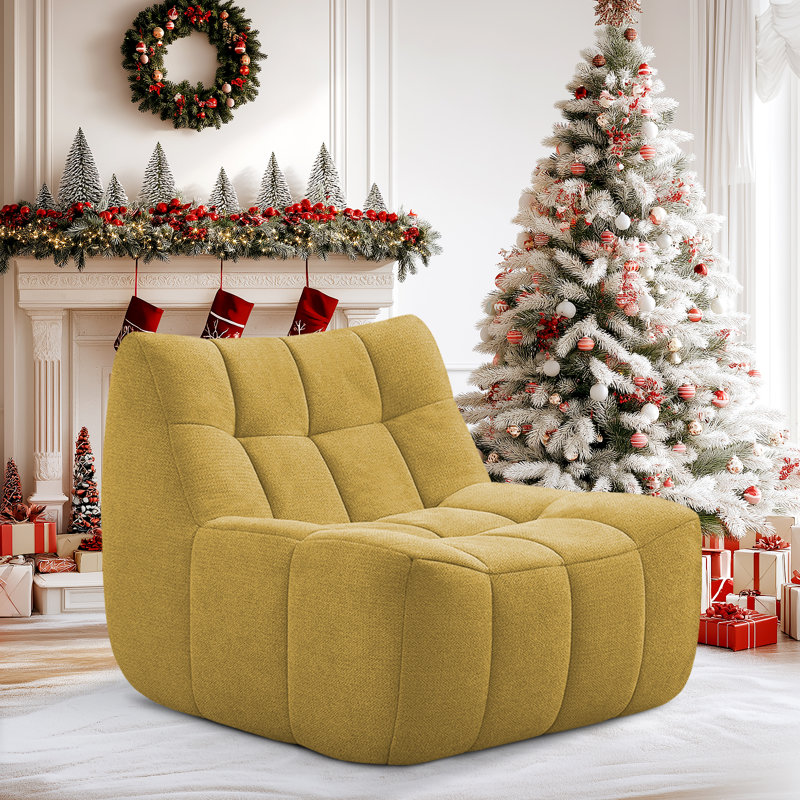 Fauteuil à billes surdimensionné avec mousse à mémoire de forme, Tissu jaune