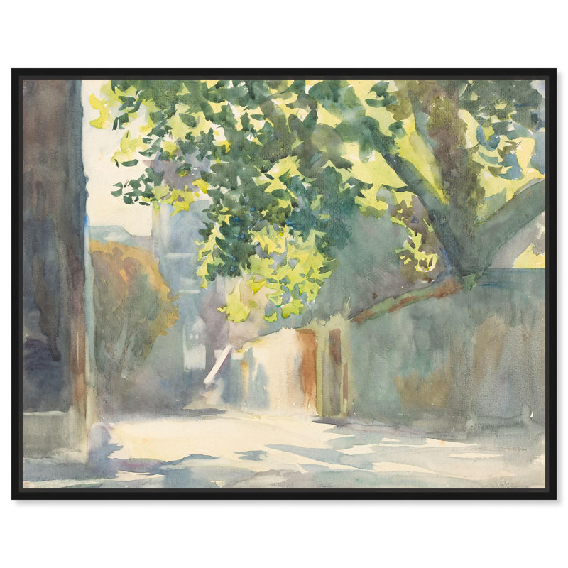 «Sunlit Wall Under a Tree 1913 Classic Landscape» par Art Remedy, H 31 po x l 25 po, Cadre flottant noir