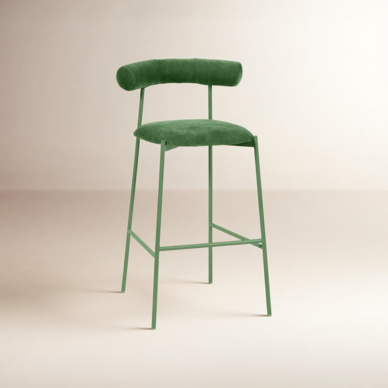 Geraldina Velvet Bar & Counter Stool, Bar Stool (29.1” Seat Height), Forest Green