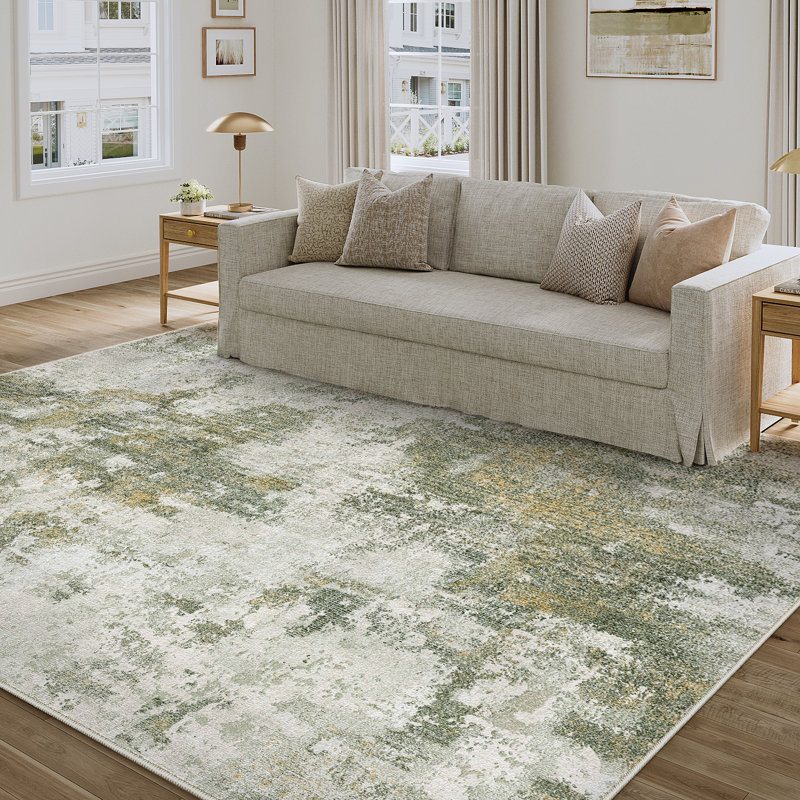 Tapis lavable abstrait moderne avec envers antidérapant laun laun, Rectangle 6 pi x 9 pi