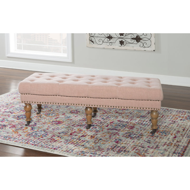 Athylene Linen Upholstered Bench, 17.75” H x 50” W x 19.63” D, Pink