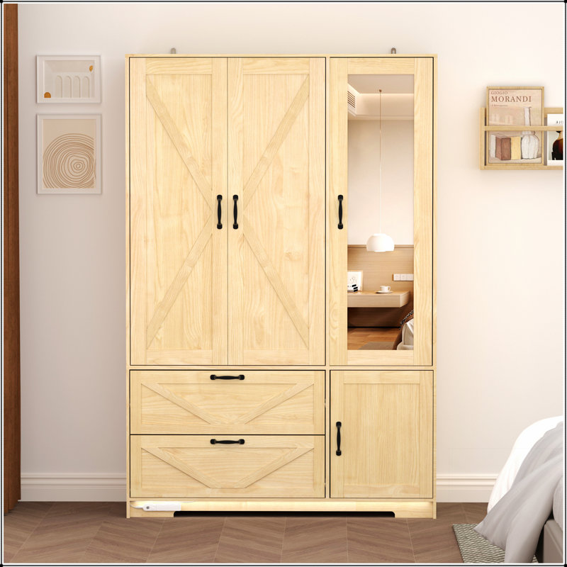 Garde-robe à 4 portes avec miroir, éclairage DEL, 2 tiroirs et tablettes réglables pour un rangement et une organisation optimaux