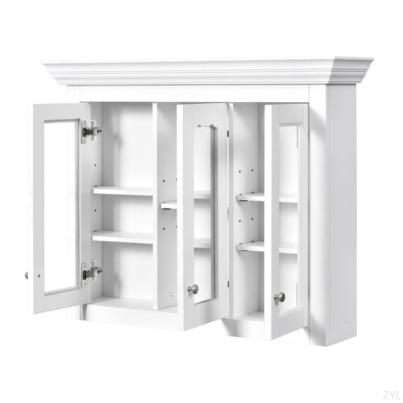 35" Bathroom Medicine Cabinet With Mirror, 5 Closed & Adjustable Shelves, Bathroom Wall Mounted Storage Cabinet With Glass Doors