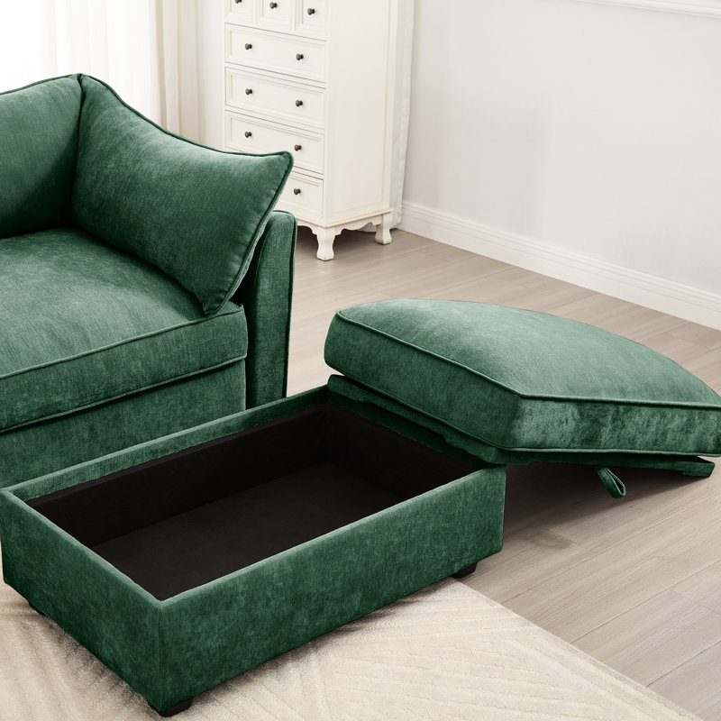 3 places en tissu chenille, rangement coulissant sous chaque siège et confortable avec un excellent espace, en forme de croissant, tissu doux