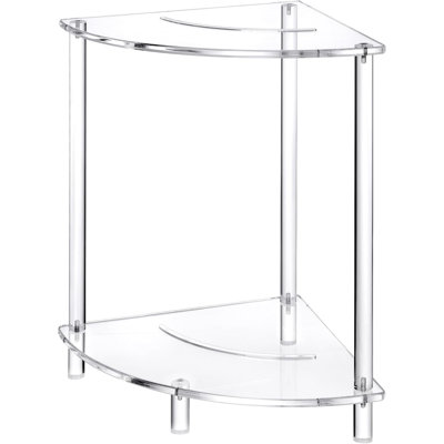 Repose-pieds et siège d'angle en acrylique transparent avec tablettes à 2 niveaux, tabouret de rasage antidérapant imperméable et rangement pour la salle de bain