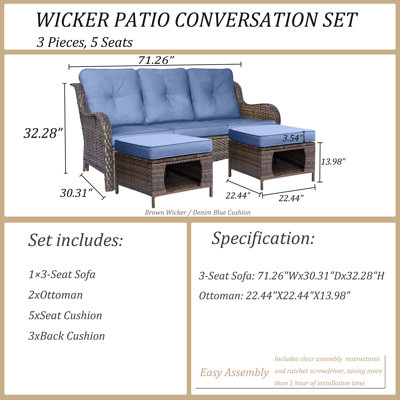 Seob 71.26'' Wide Patio Sofa with Cushions