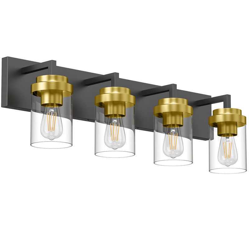 Bathroom Vanity Light with Glass Shade, Clear, Black & Copper, 4