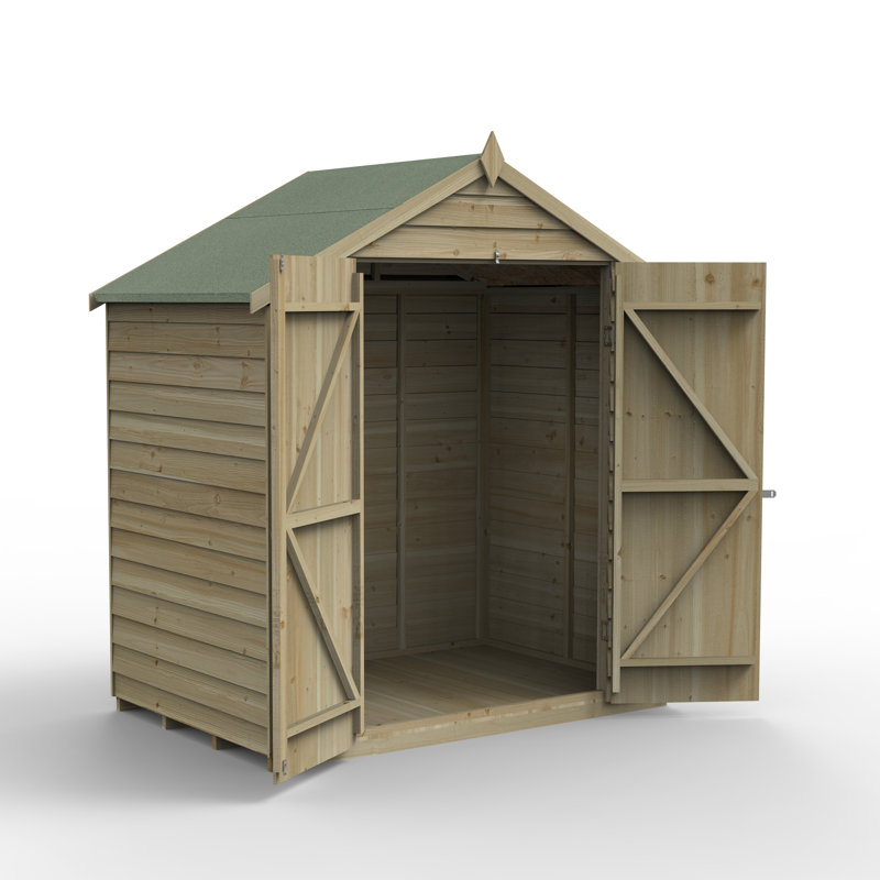 Overlap Pressure Treated 6 x 4 Apex Shed - No Window, Double Door, No