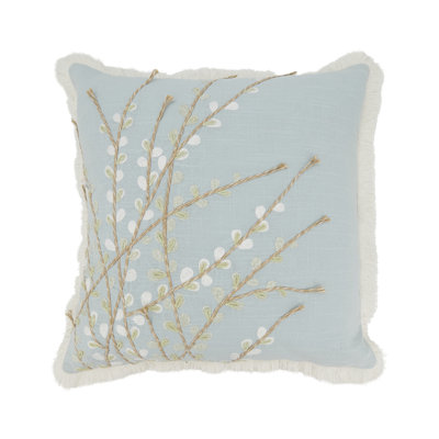Embroidered Floral Cotton Throw Pillow Cover 18" W X 18" L