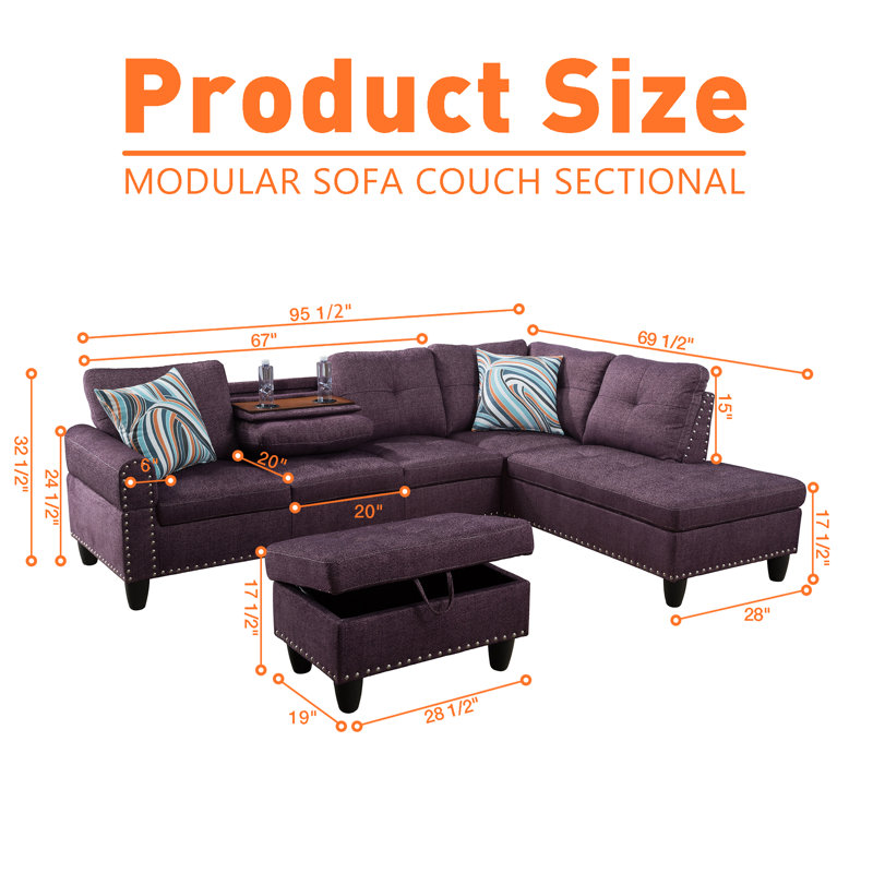 Gavette Upholstered Sectional, Gavette Purple Fabric