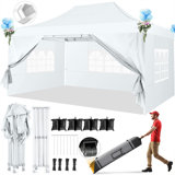 10'x15' Commercial-Grade Pop-Up Canopy Tent - UPF50+ Waterproof with Removable Walls & Wheeled Bag for Weddings, Carports
