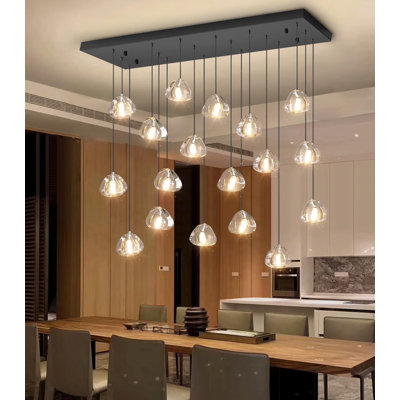 18-Light Rectangular Dimmable Crystal Led Chandelier Adjustable Long Lights
