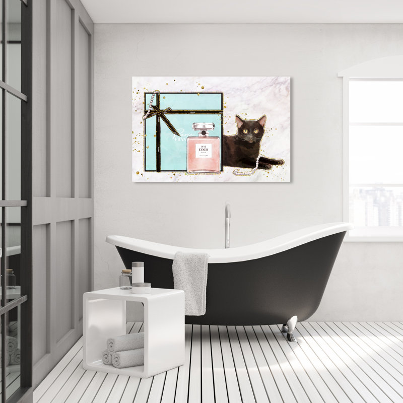 Cat Glam Blue Box - impression sur toile, H 30 po x l 45 po, Toile tendue