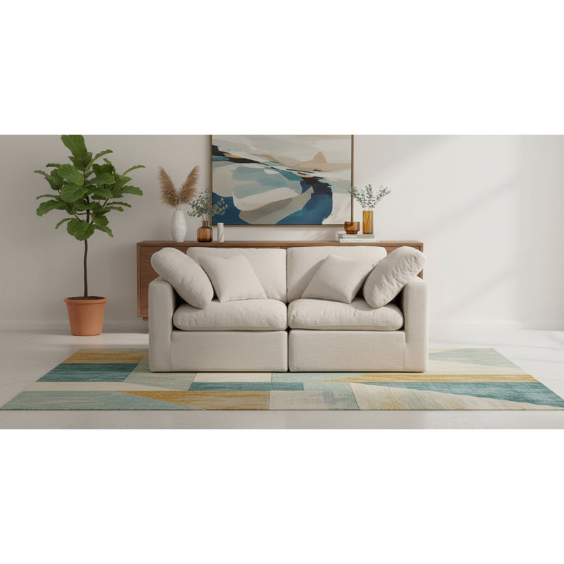 Itala 70'' Upholstered Loveseat, Beige Linen Textured Fabric