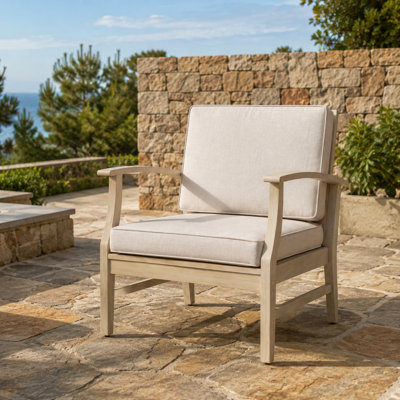 Fauteuil club d'extérieur en bois d'acacia avec coussin épais résistant à l'eau, siège de patio durable, capacité de poids de 400 lb, structure résistante aux intempéries