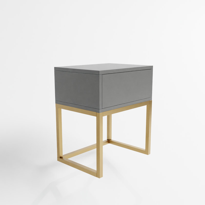 Abbie 40cm W Metal Bedside Table, Platinum/Gold