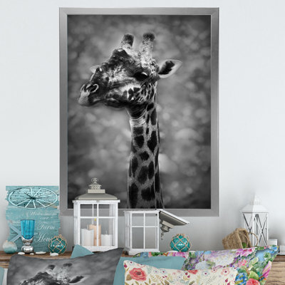 Girafe africaine en noir et blanc - reproduction d'art sur toile