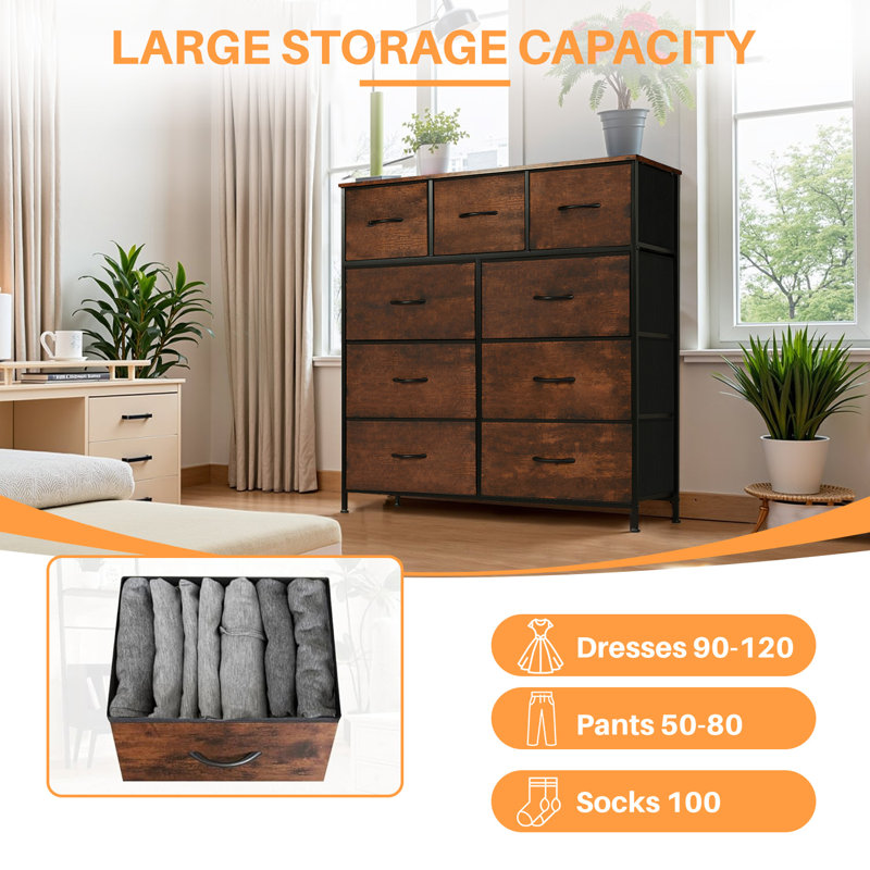 Commode 9 tiroirs Xinia, Brun