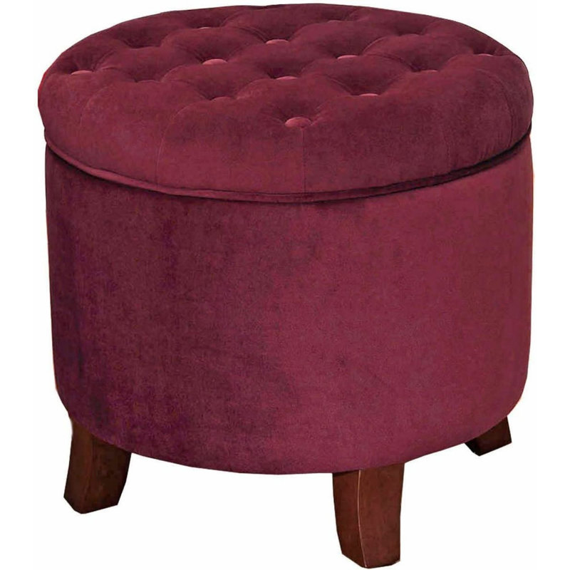 Repose-pieds rond capitonné avec rangement, Mélange de polyester marron