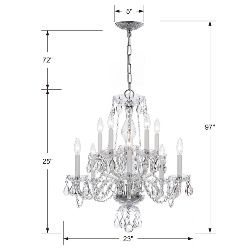 Hetrick 10 - Light Glass Dimmable Classic / Traditional Chandelier, Majestic Wood Polished/Chrome